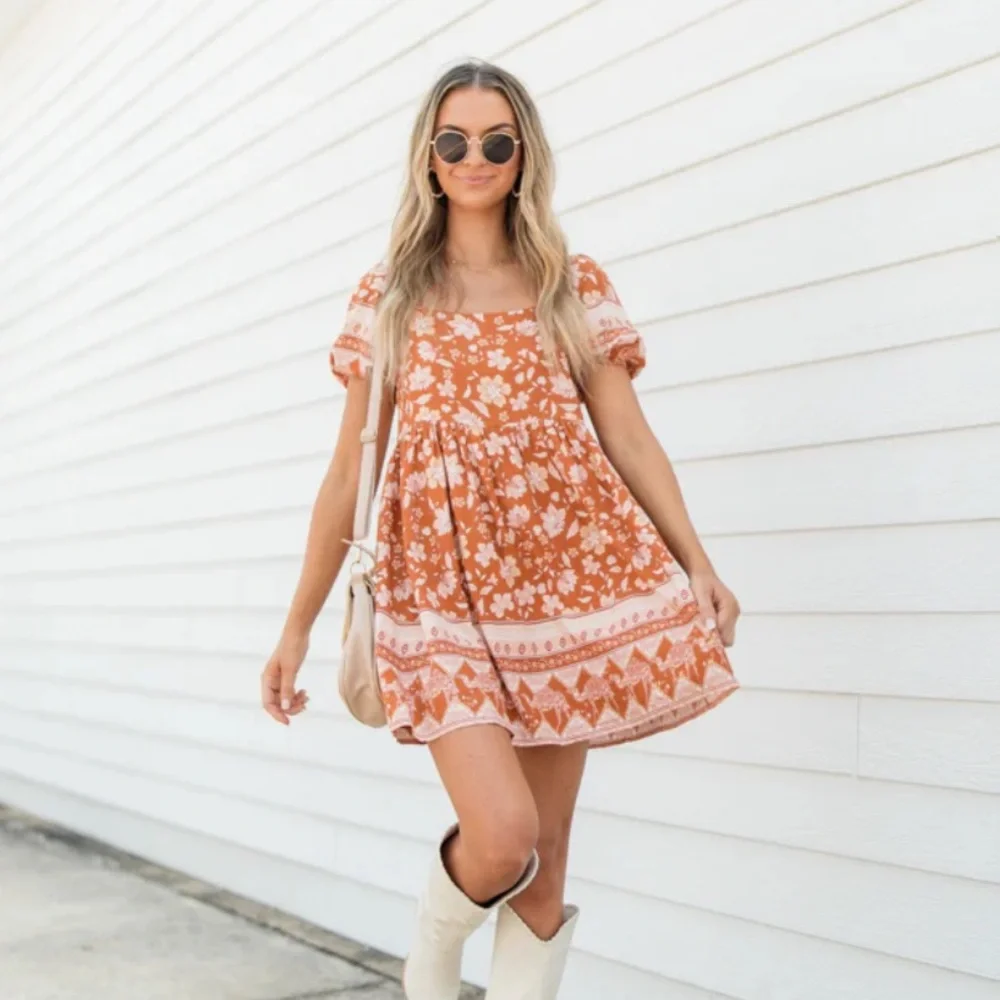 Pink Lily Orange Floral Mini Dress - Picture 2 of 7